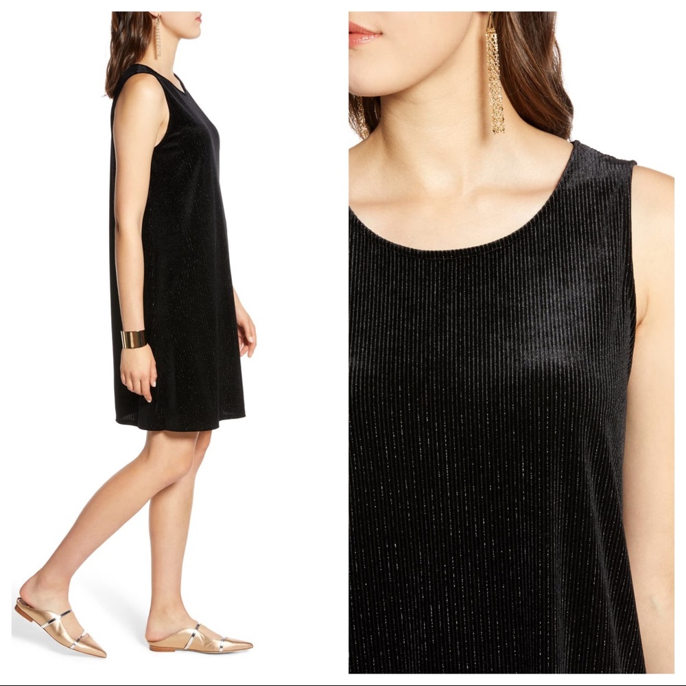 Halogen Sleeveless Black Velvet A-line Dress